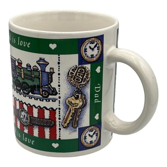 A Dad is Love Ceramic Coffee Mug Cup Duck Figure Inside Train Watch Fishing Car - Picture 4 of 7